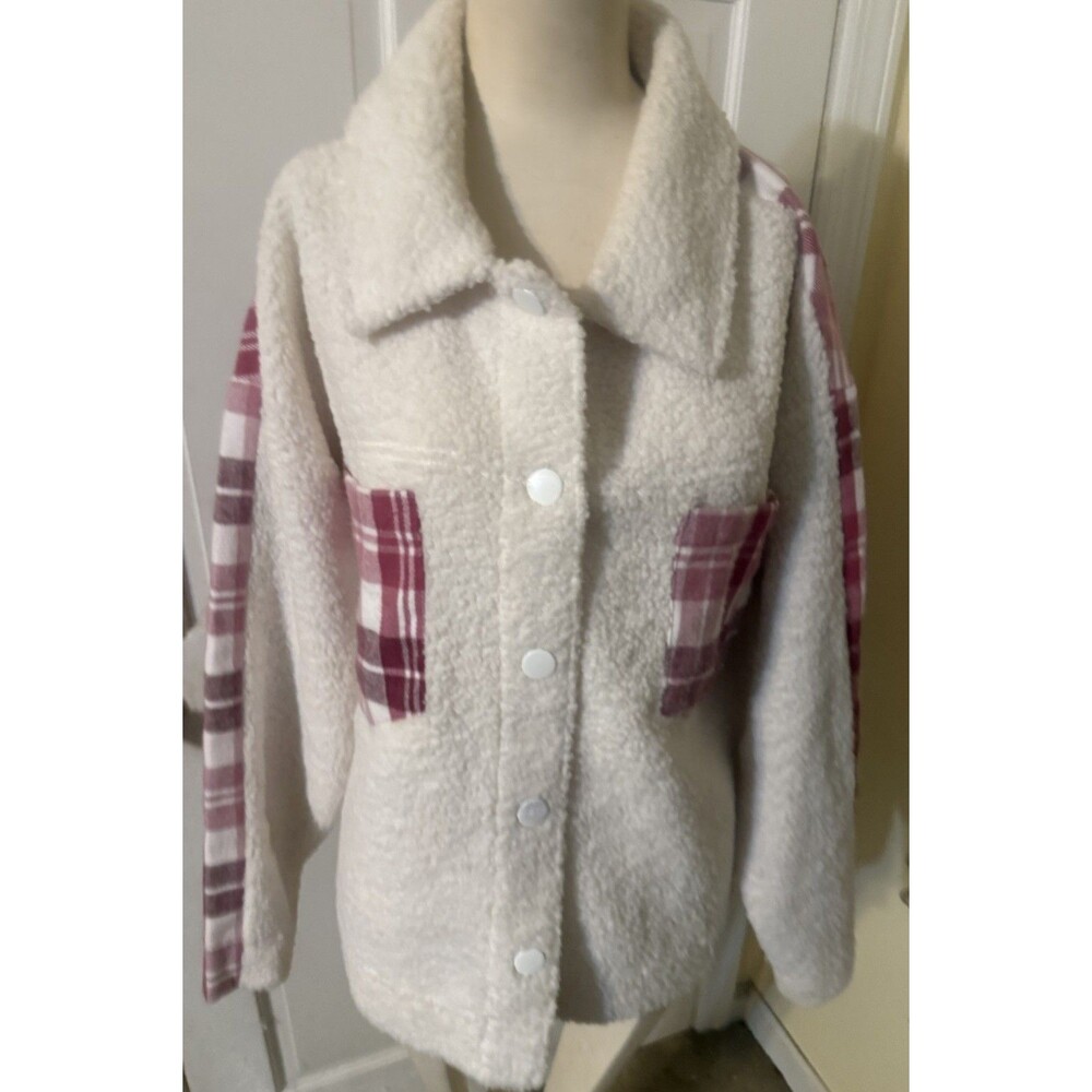 No Comment NY-LA Fleece Plaid Sweater Women Size Large